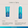 Comparison of lotion and spray bottles with text on a plain background