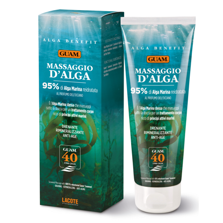 GUAM Alga Benefit massaggio d'alga product packaging on a white background