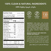 Nutrition label with clean and natural ingredients on a green background nature's own factory