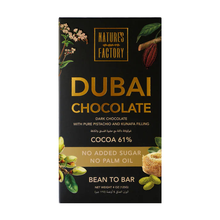 Nature's Factory Dubai Chocolate packaging on a white background