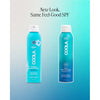 Two bottles of Coola sunscreen spray on a gradient background