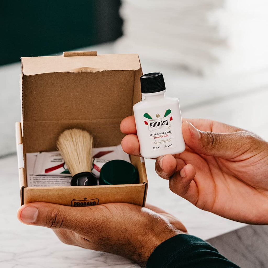 Proraso travel kit man holding