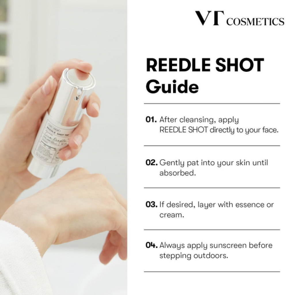 VT Cosmetics REEDLE SHOT product with usage guide on a white background